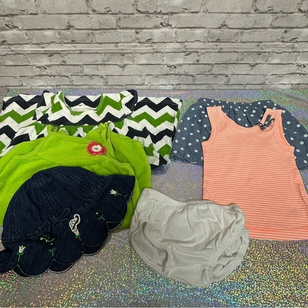 Lot of Girls Summer Clothing Size 12 Months Dress Outfit Cover Up Hat 6 Pieces